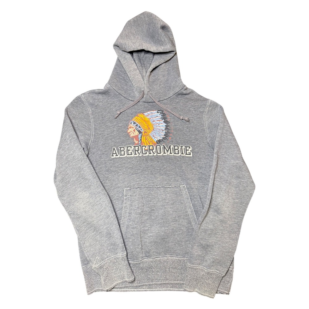 Abercrombie & Fitch Graphic Pullover Hoodie Mens Small Grey Headdress Y2k